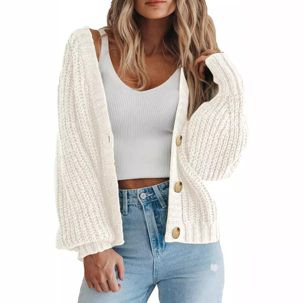 Pull cardigan en tricot épais pour femme