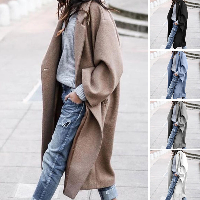 Veste longue en laine, simple boutonnage