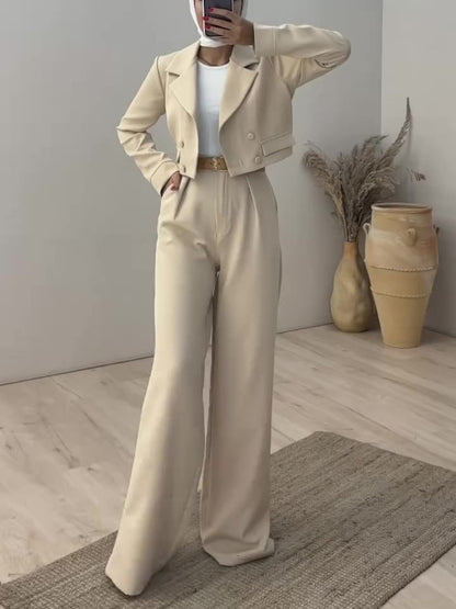 Ensemble blazer court et pantalon taille haute