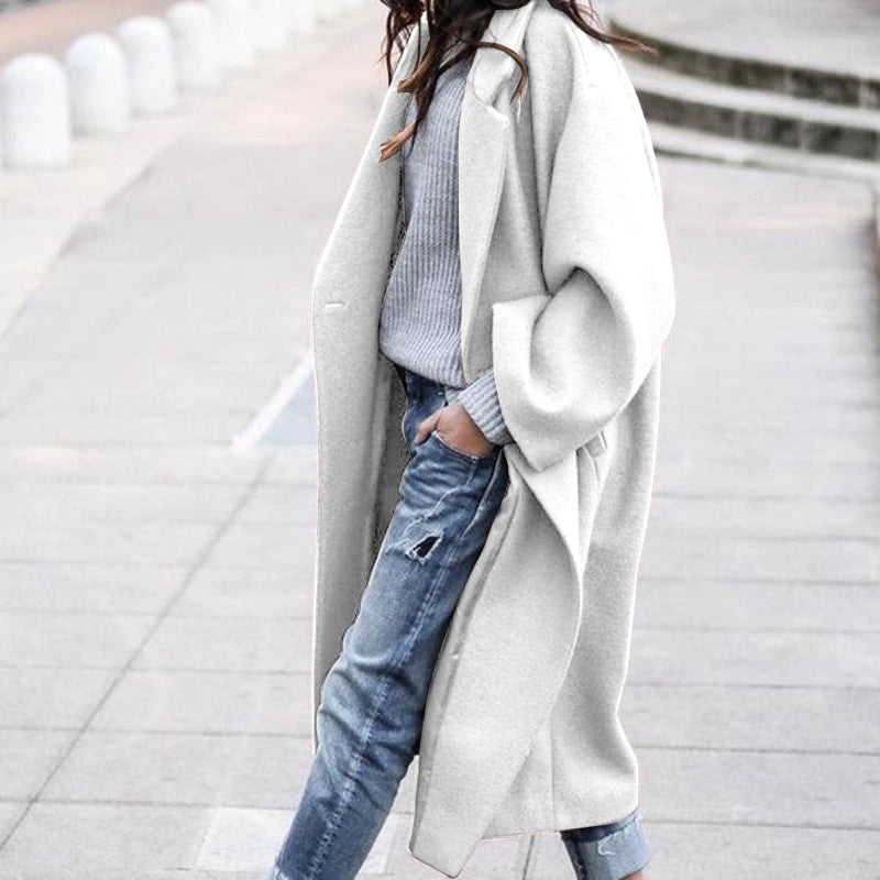 Veste longue en laine, simple boutonnage