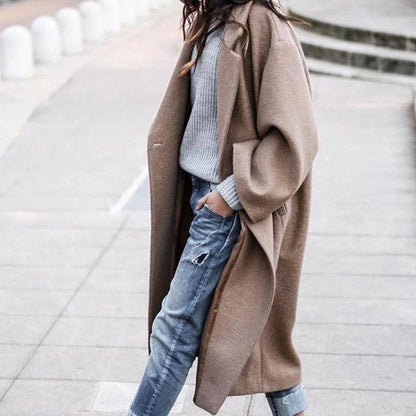 Veste longue en laine, simple boutonnage