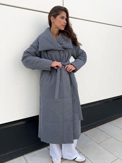 Manteau d'hiver long et chaud, col revers