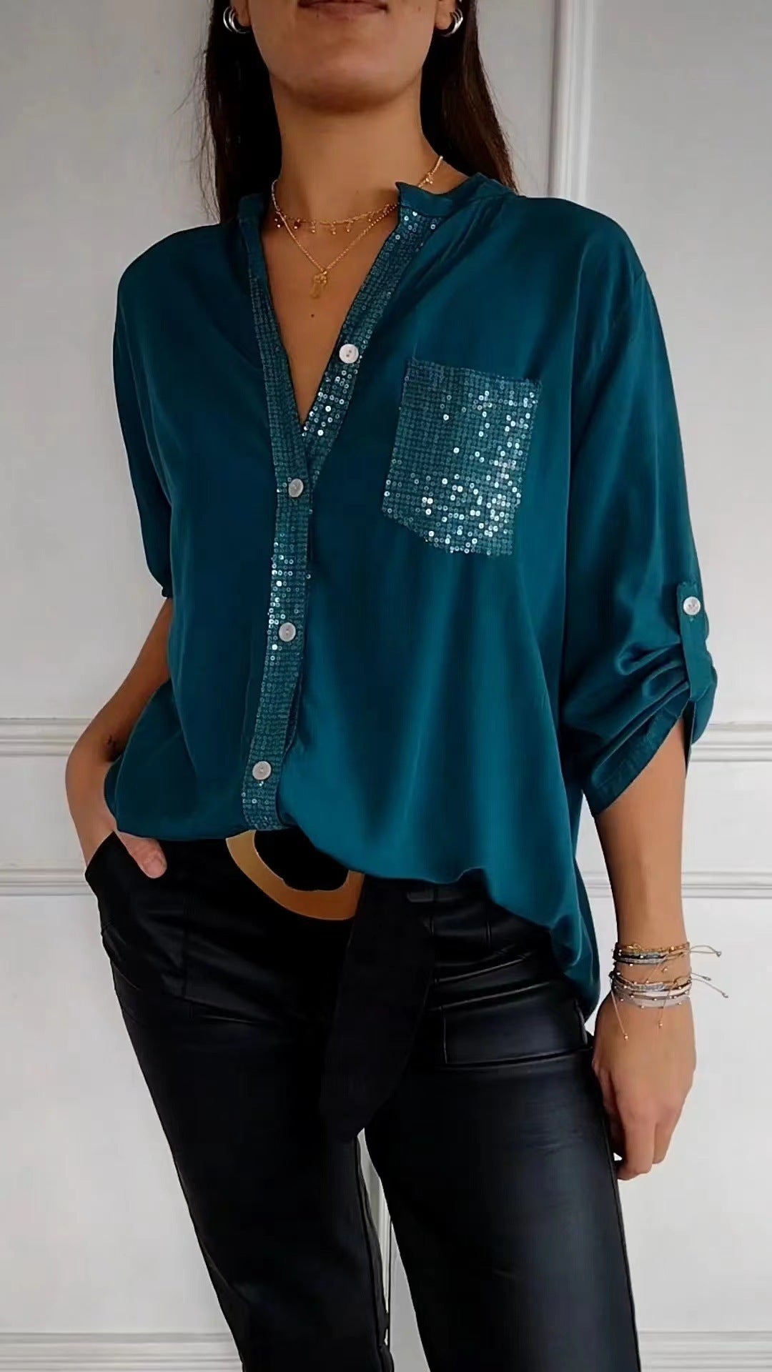 Chemise décontractée à sequins