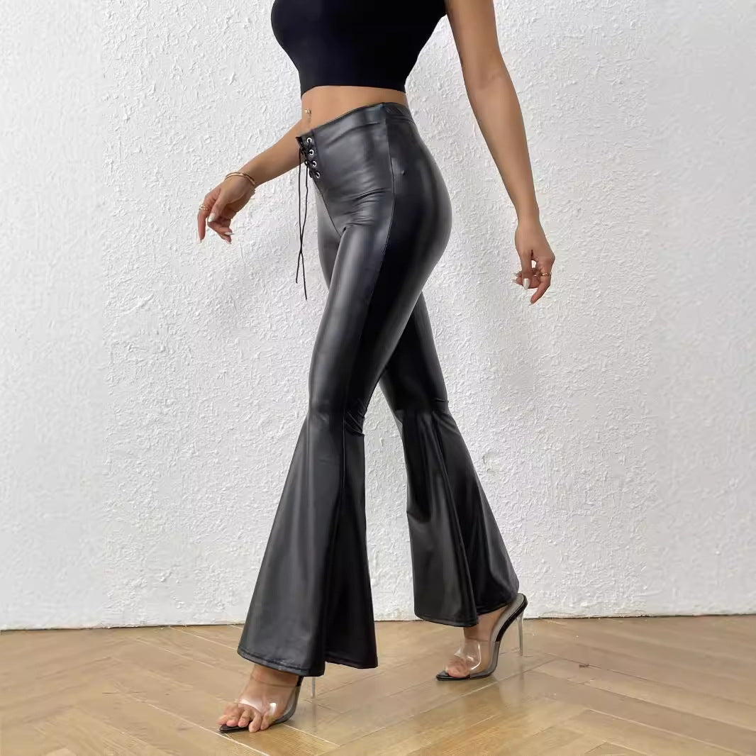 Pantalon pattes d'eph' en cuir brillant