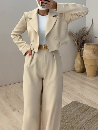 Ensemble blazer court et pantalon taille haute