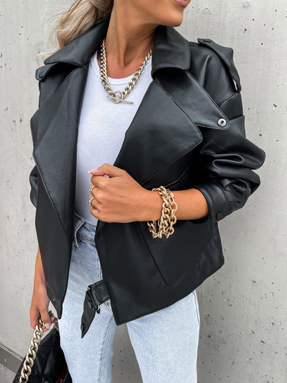 Veste en cuir pour femme, coupe ample