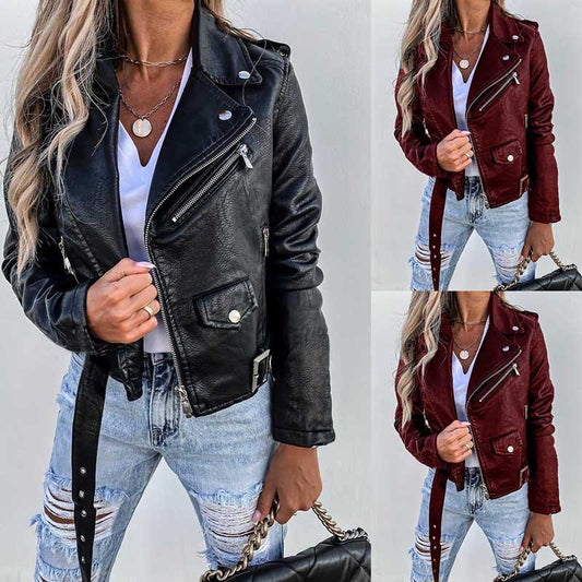 Veste courte en simili cuir zippé